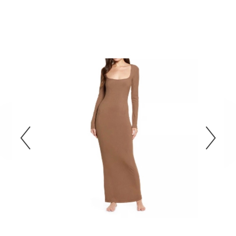 SKIMS SOFT LOUNGE LONG SLEEVE DRESS, OXIDE, SIZE M